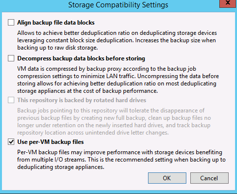 Changing a Veeam backup chain to use per-vm backup files