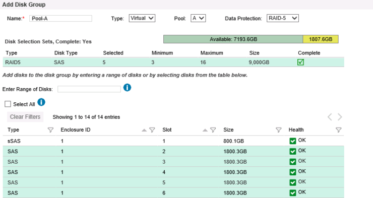 HPE MSA Create Disk Pool