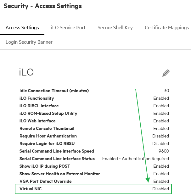 ILO virtual NIC